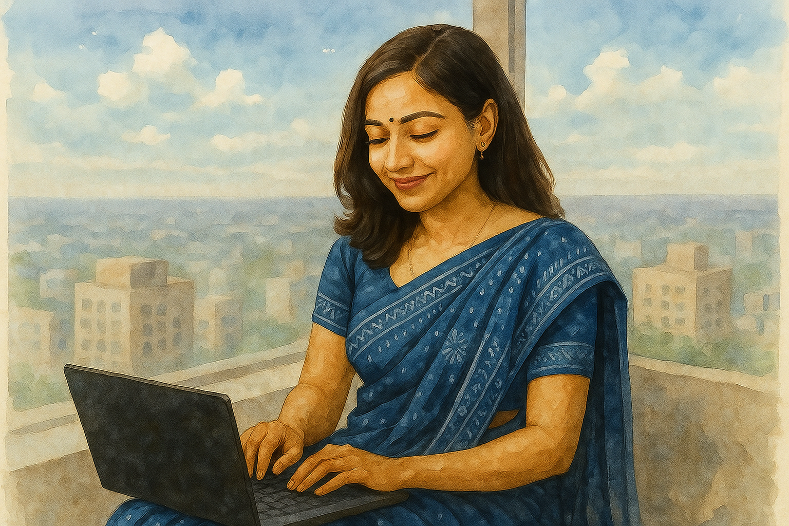 A woman working peacefully